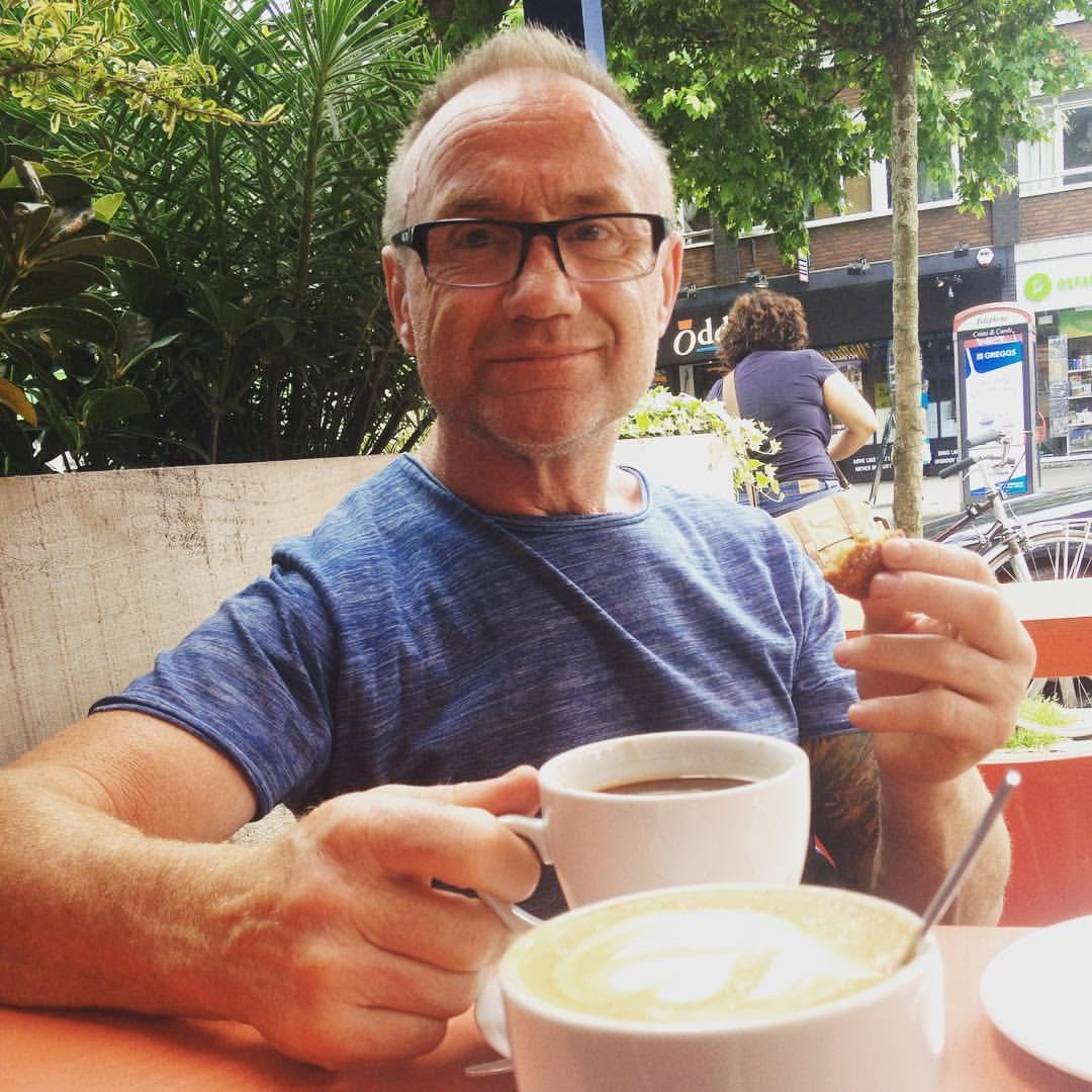 Chris Towart enjoying a coffee